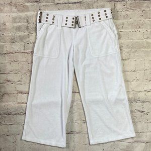OG Y2K Juicy Couture White Terry Cargo Cropped Capris with Grommet Belt